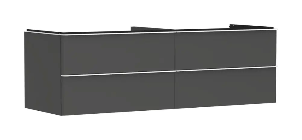Waschtischunterschrank in diamantgrau matt von Hansgrohe mit vier schlichten Schubkästen, geeignet für Konsolen-Aufsatzwaschtische.